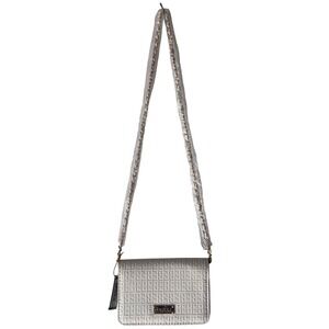 Bebe Los Angeles Crossbody Bag, Embossed Logo Pattern‎ Chain Strap Off White NWT
